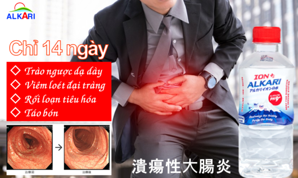 Nuoc ion kiem alkari pH9 cai thien viem dai trang trao nguoc trong 2 tuan